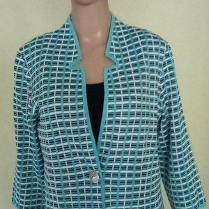 Ming Wang Teal and Black Windowpane Jacket